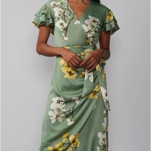 NY&CO Women Flutter Sleeve Floral Warp Dress  plus size Xl color green …